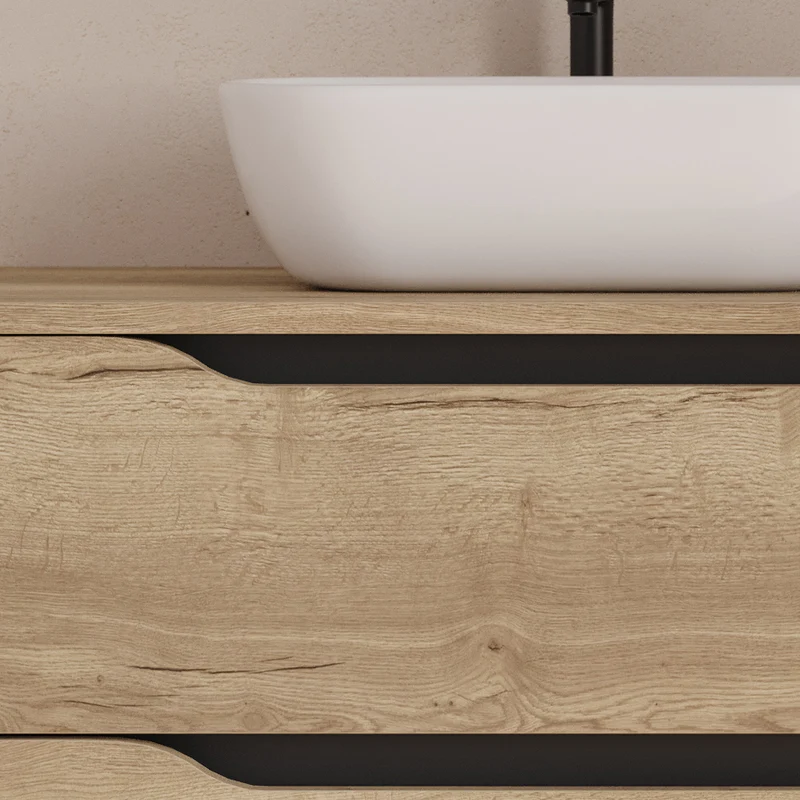 Meuble de salle de bain 120cm avec plateau et vasque à poser déportée à gauche Zeus - sans miroir - 2 tiroirs et un placard - ZARZA