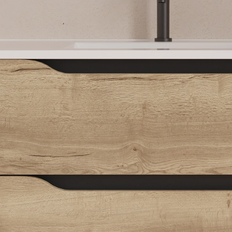 Meuble de salle de bain 120cm avec vasque déportée à gauche - sans miroir - 2 tiroirs et un placard - ZARZA
