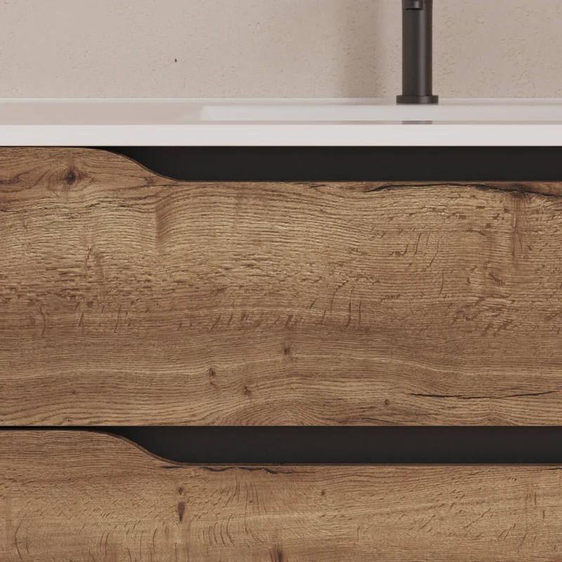 Meuble de salle de bain 120cm avec vasque déportée à gauche - sans miroir - 2 tiroirs et un placard - ZARZA