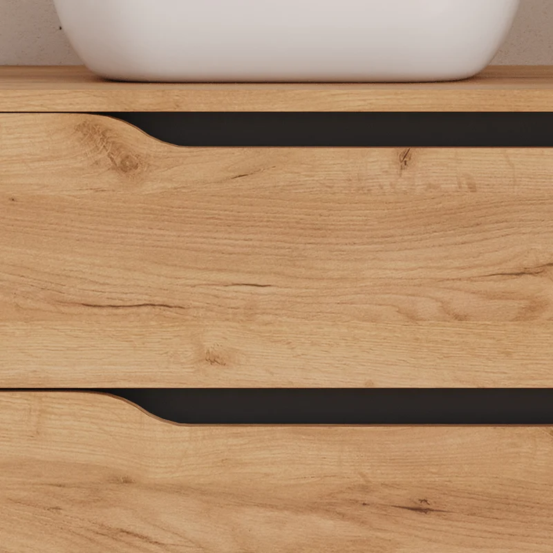 Meuble de salle de bain 100cm avec plateau, vasque à poser déportée à gauche Zeus et miroir - 2 tiroirs et un placard - ZARZA