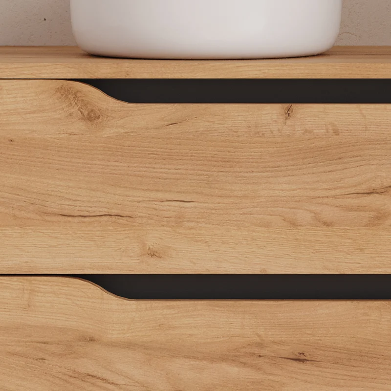 Meuble de salle de bain 100cm avec plateau, vasque à poser déportée à gauche Ares et miroir - 2 tiroirs et un placard - ZARZA