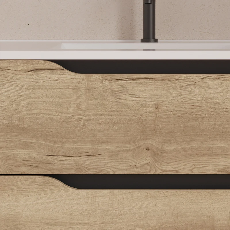 Meuble de salle de bain 100cm avec vasque déportée à gauche et miroir - 2 tiroirs et un placard - ZARZA