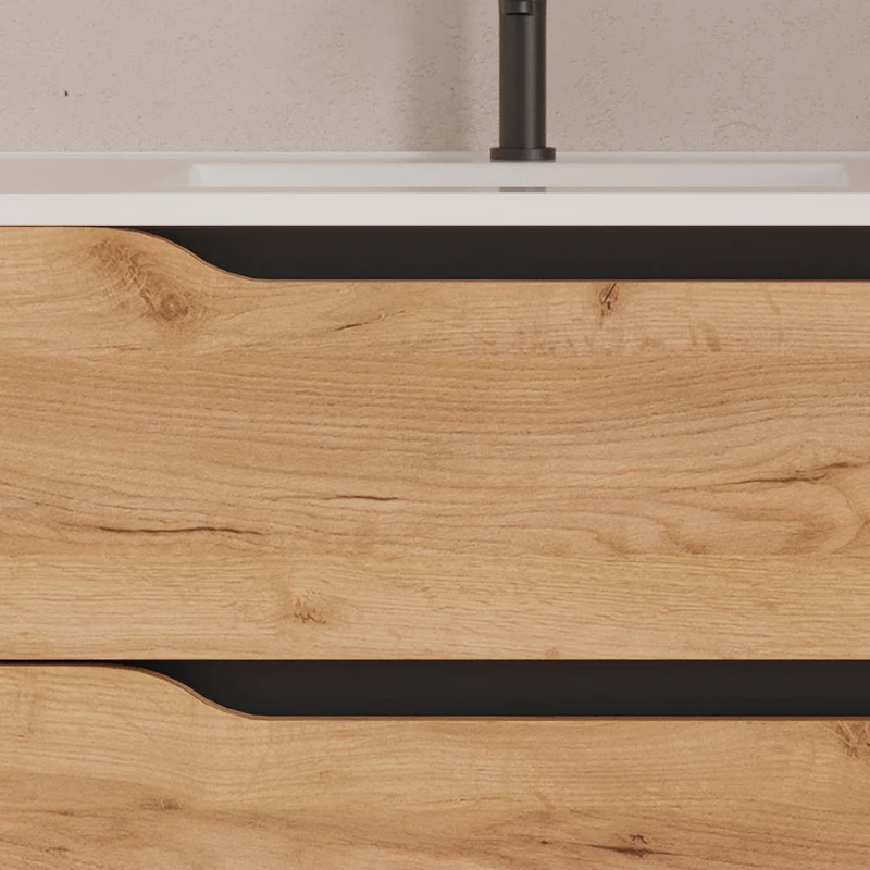Meuble de salle de bain 100cm avec vasque déportée à gauche et miroir - 2 tiroirs et un placard - ZARZA