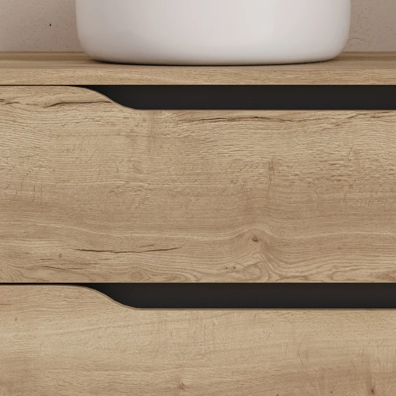 Meuble de salle de bain 100cm avec plateau et vasque à poser déportée à gauche Ares - sans miroir - 2 tiroirs et un placard - ZARZA