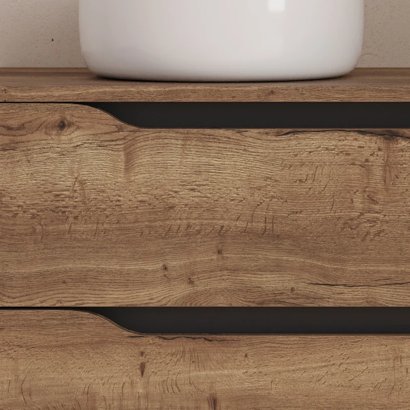 Meuble de salle de bain 100cm avec plateau et vasque à poser déportée à gauche Ares - sans miroir - 2 tiroirs et un placard - ZARZA