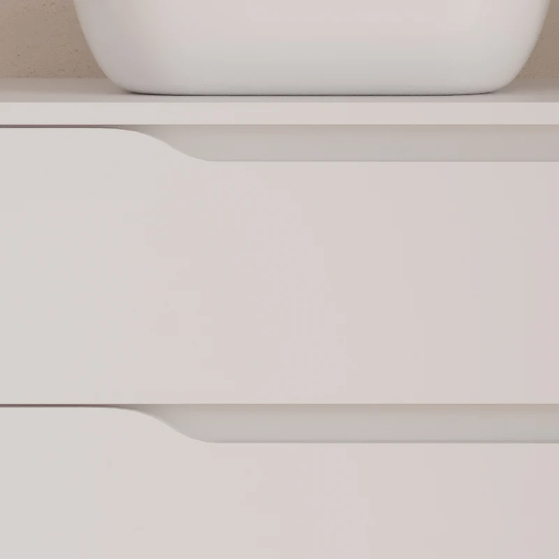 Meuble de salle de bain 80cm avec plateau, vasque à poser déportée à gauche Zeus et miroir - 2 tiroirs et un placard - ZARZA