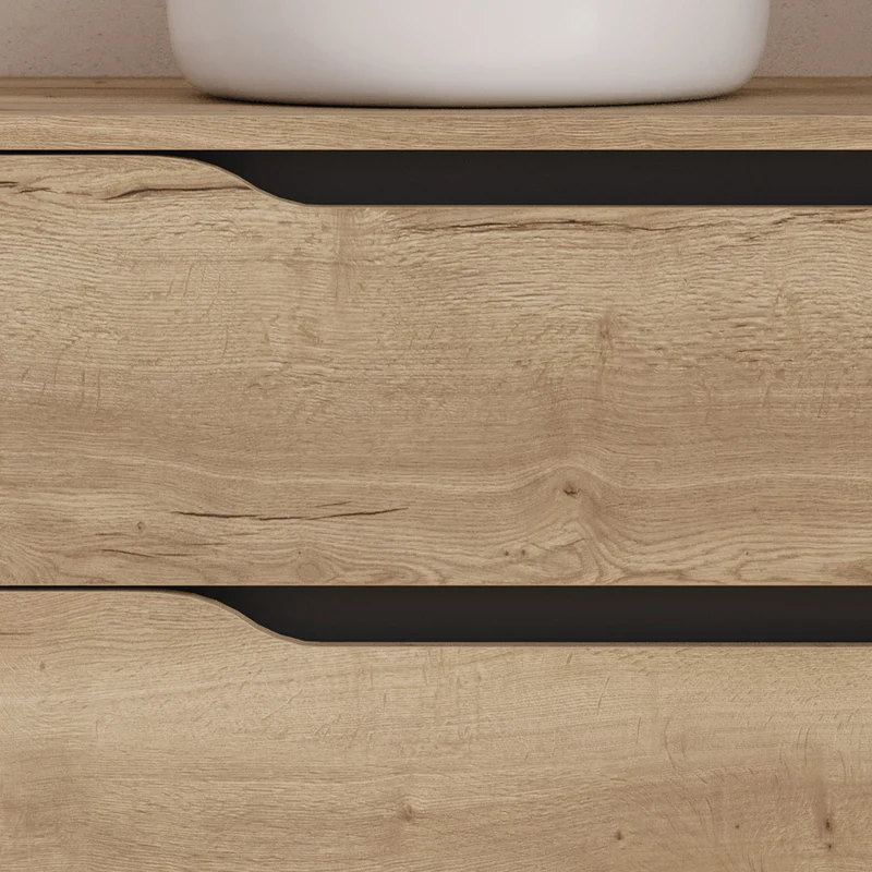 Meuble de salle de bain 80cm avec plateau et vasque à poser déportée à gauche Ares - sans miroir - 2 tiroirs et un placard - ZARZA