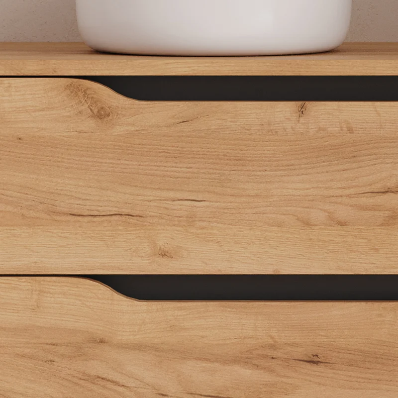 Meuble de salle de bain 80cm avec plateau et vasque à poser déportée à gauche Ares - sans miroir - 2 tiroirs et un placard - ZARZA