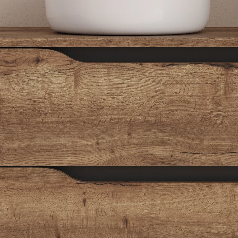 Meuble de salle de bain 80cm avec plateau et vasque à poser déportée à gauche Ares - sans miroir - 2 tiroirs et un placard - ZARZA