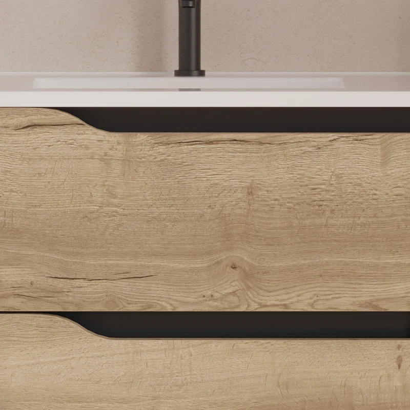 Meuble de salle de bain 80cm avec vasque déportée à gauche et miroir - 2 tiroirs et un placard - ZARZA