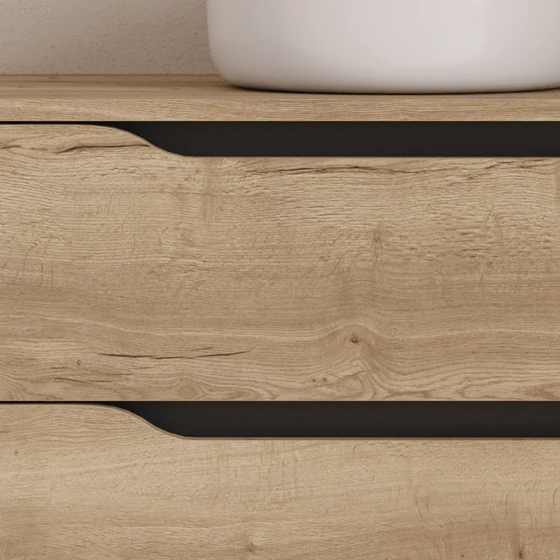 Meuble de salle de bain 80cm avec plateau et vasque à poser centrée Ares - sans miroir - 2 tiroirs et un placard - ZARZA