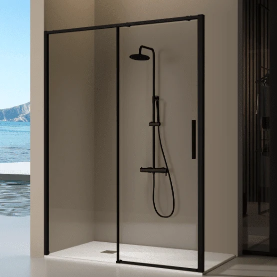 Mampara de ducha frontal + Puerta Corredera DELTA Negro