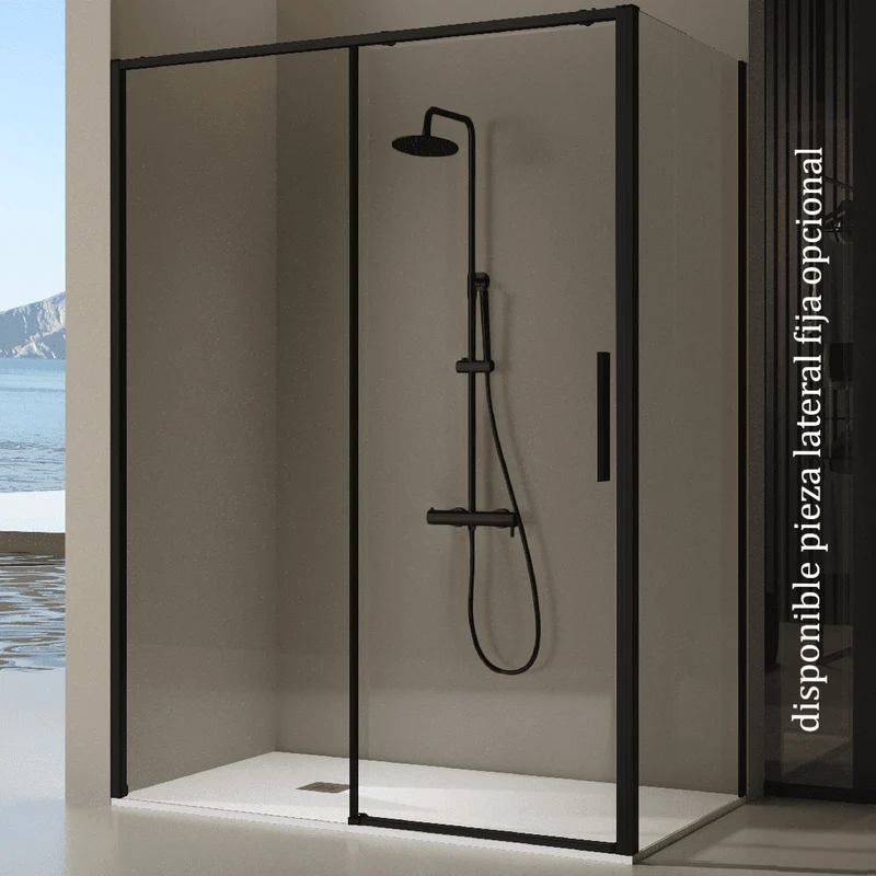 Mampara de ducha frontal + Puerta Corredera DELTA Negro