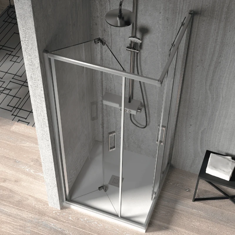 Mampara de ducha esquina Puerta Plegable + Puerta Corredera S300