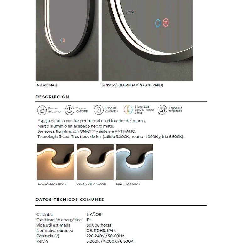 Espejo luz led integrada Rio
