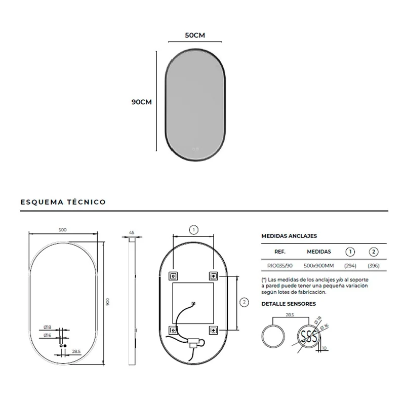 Espejo luz led integrada Rio