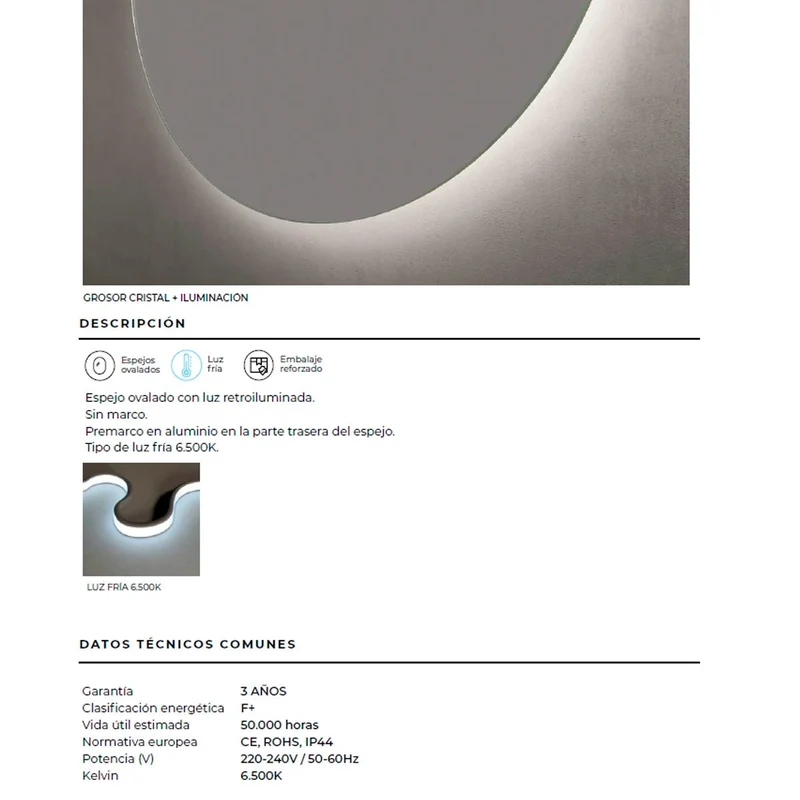 Espejo ovalado con luz led Oval