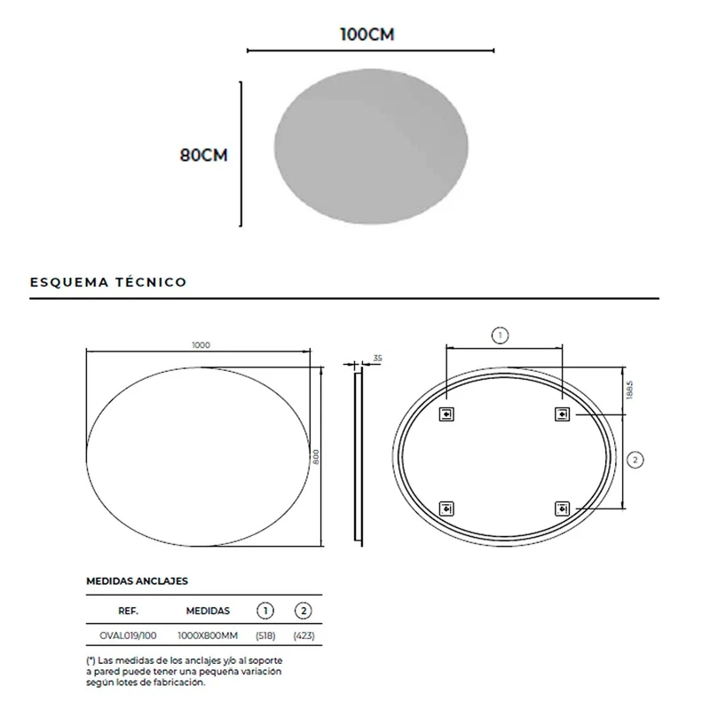 Espejo ovalado con luz led Oval