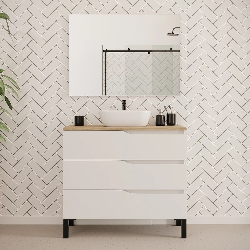 Meuble de salle de bain 100cm avec plateau et vasque à poser zeus - 3 tiroirs - MATA