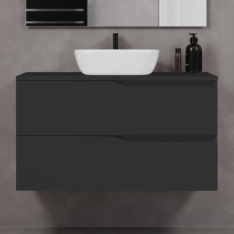 Meuble de salle de bain 100cm avec plateau et vasque à poser zeus - 2 tiroirs - LUNA
