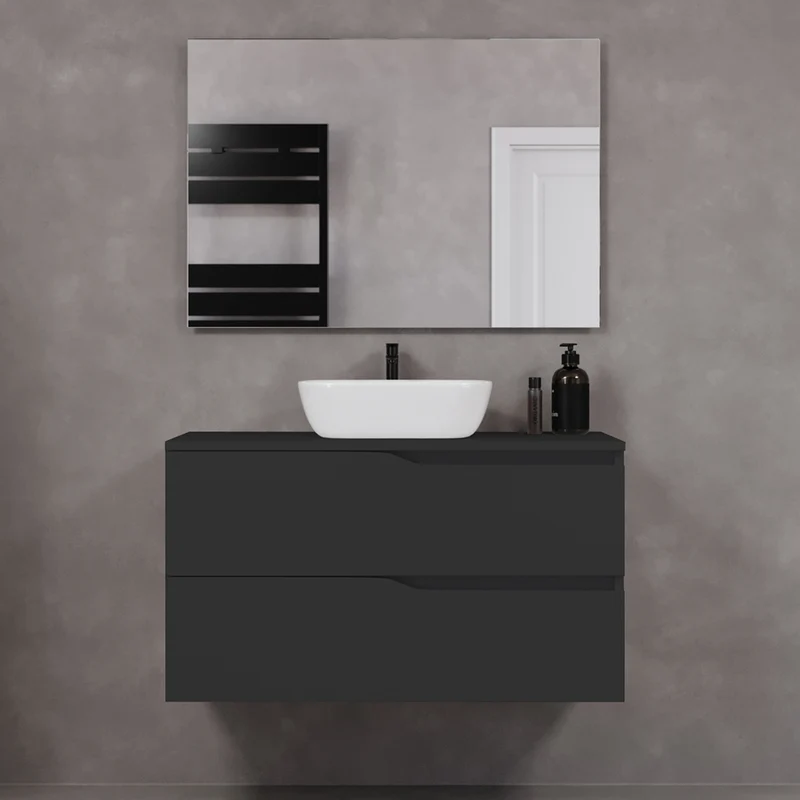 Meuble de salle de bain 100cm avec plateau et vasque à poser zeus - 2 tiroirs - LUNA