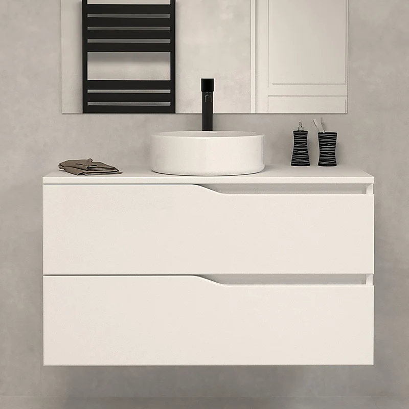 Meuble de salle de bain 100 avec plateau et vasque à poser - 2 tiroirs - LUNA