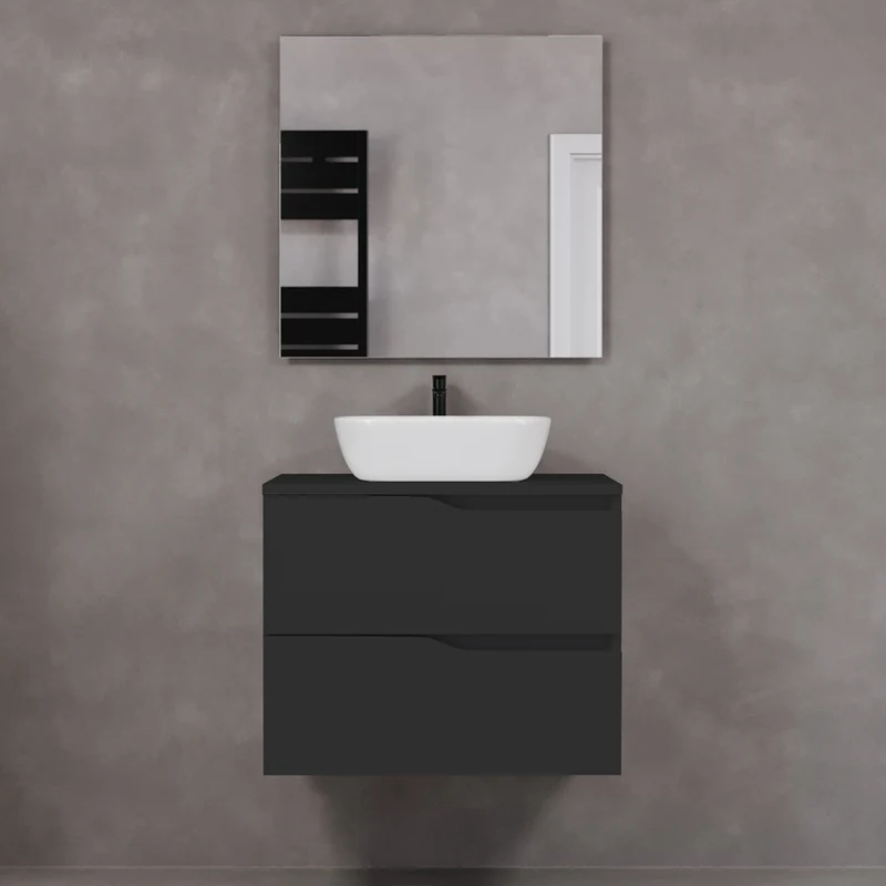 Meuble de salle de bain 70cm avec plateau et vasque à poser zeus - 2 tiroirs - LUNA