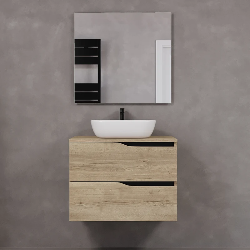 Meuble de salle de bain 60cm avec plateau et vasque à poser zeus - 2 tiroirs - LUNA