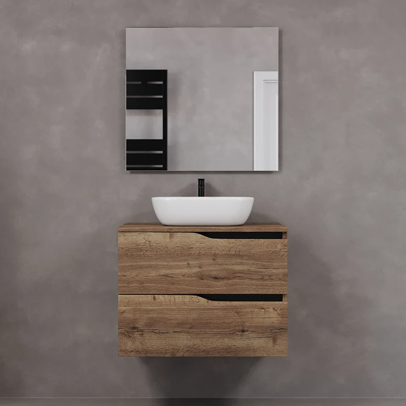 Meuble de salle de bain 60cm avec plateau et vasque à poser zeus - 2 tiroirs - LUNA