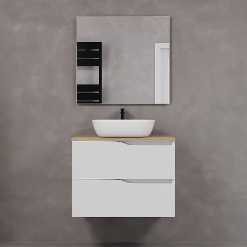 Meuble de salle de bain 80cm avec plateau et vasque à poser zeus - 2 tiroirs - LUNA