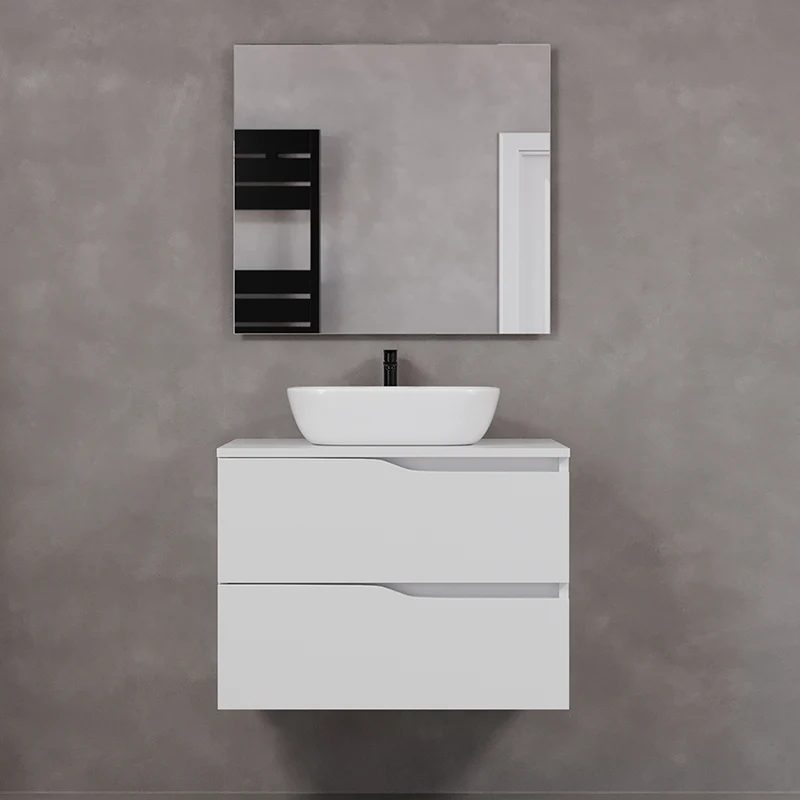 Meuble de salle de bain 80cm avec plateau et vasque à poser zeus - 2 tiroirs - LUNA