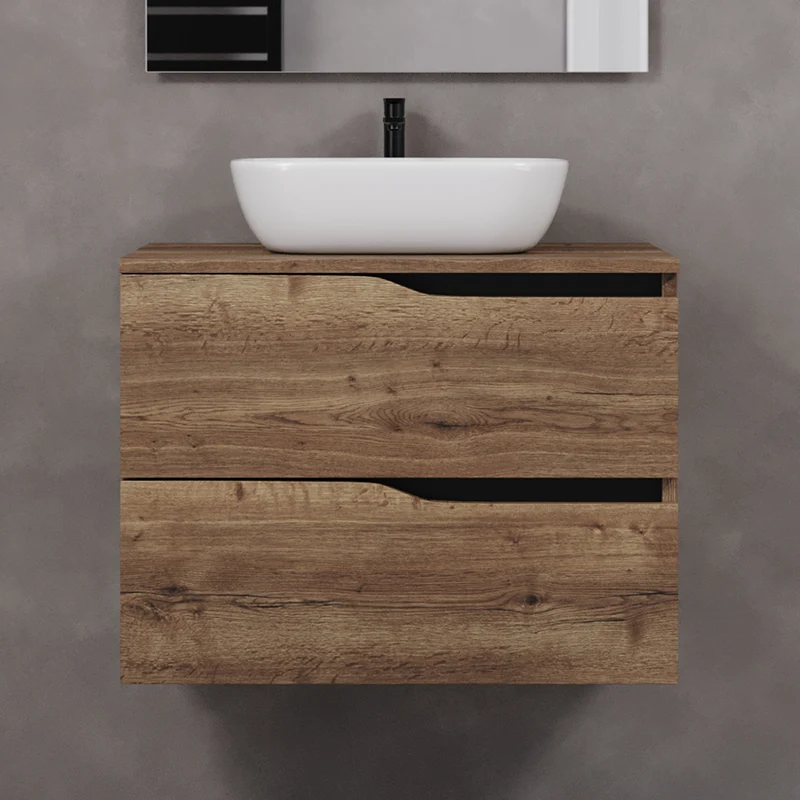 Meuble de salle de bain 80cm avec plateau et vasque à poser zeus - 2 tiroirs - LUNA