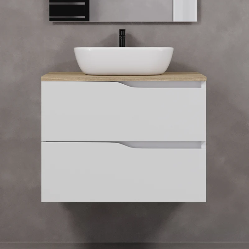 Meuble de salle de bain 80cm avec plateau et vasque à poser zeus - 2 tiroirs - LUNA