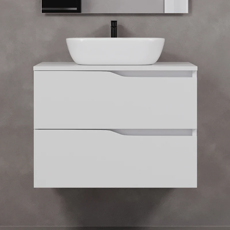 Meuble de salle de bain 80cm avec plateau et vasque à poser zeus - 2 tiroirs - LUNA