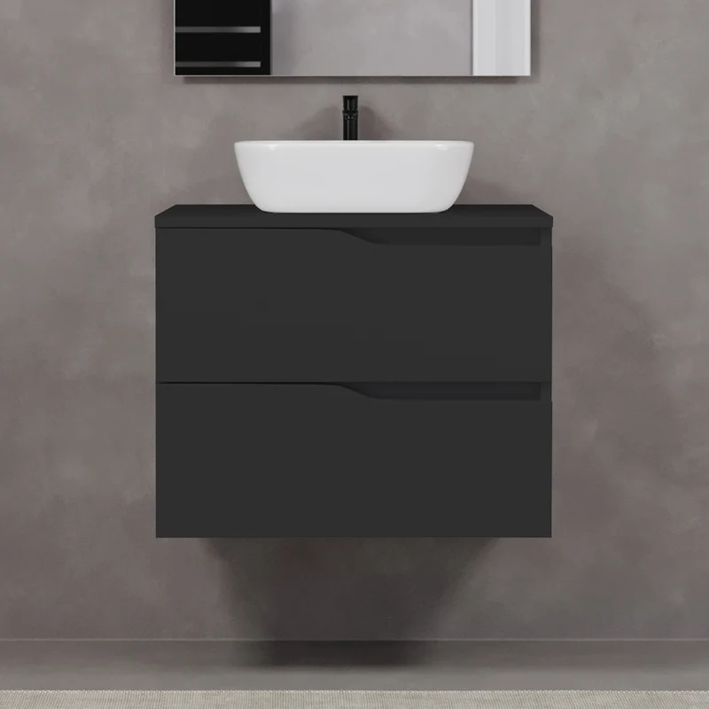 Meuble de salle de bain 70cm avec plateau et vasque à poser zeus - 2 tiroirs - LUNA