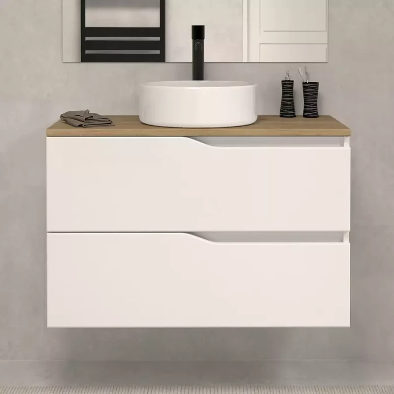 Meuble de salle de bain 60 avec plateau et vasque à poser - 2 tiroirs - LUNA