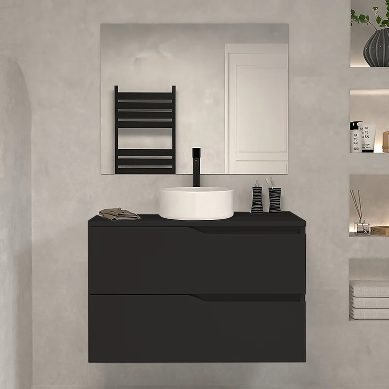 Meuble de salle de bain 80 avec plateau et vasque à poser - 2 tiroirs - LUNA