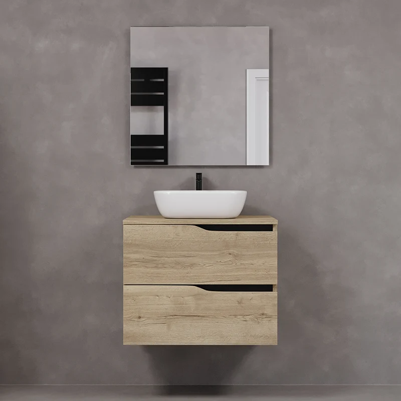 Meuble de salle de bain 70cm avec plateau et vasque à poser zeus - 2 tiroirs - LUNA