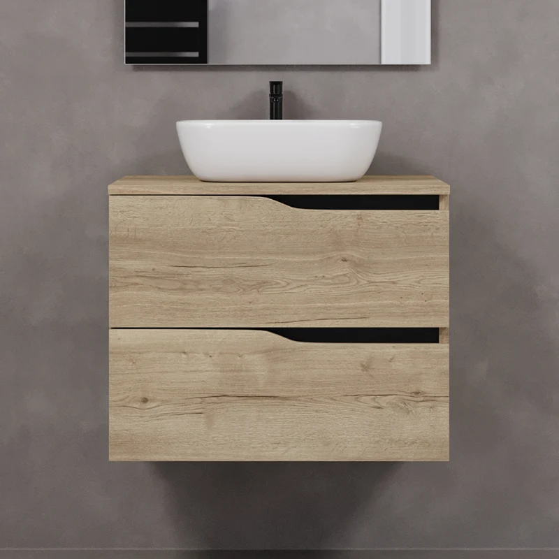Meuble de salle de bain 70cm avec plateau et vasque à poser zeus - 2 tiroirs - LUNA
