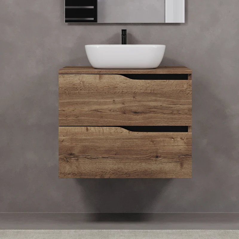 Meuble de salle de bain 70cm avec plateau et vasque à poser zeus - 2 tiroirs - LUNA