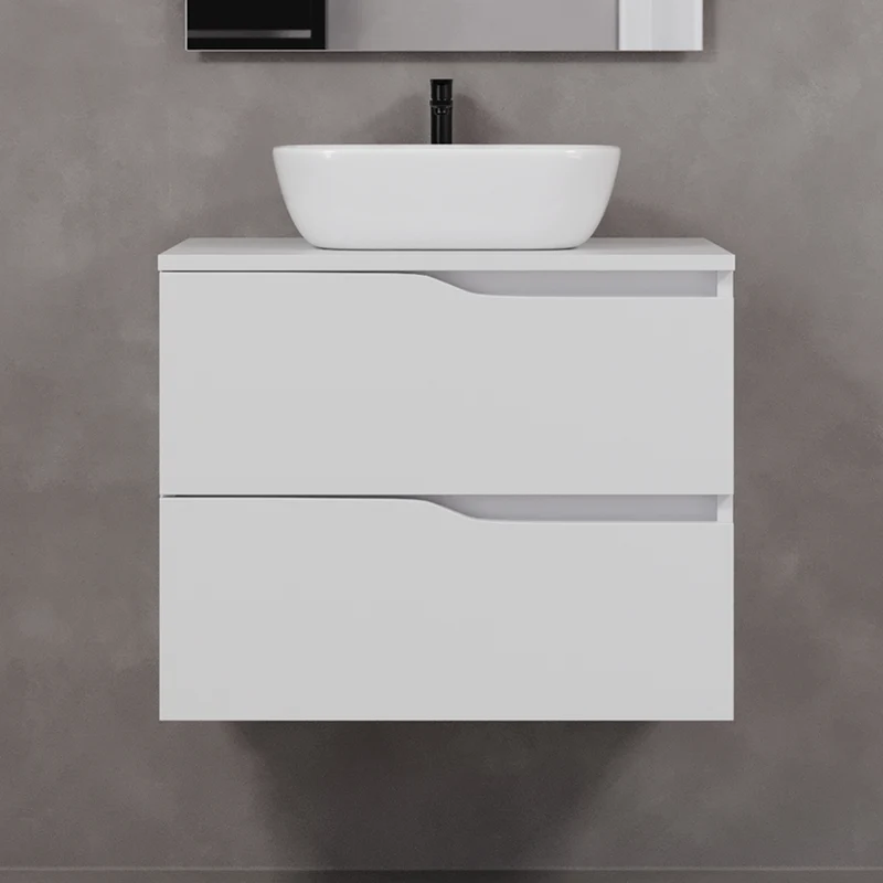Meuble de salle de bain 70cm avec plateau et vasque à poser zeus - 2 tiroirs - LUNA