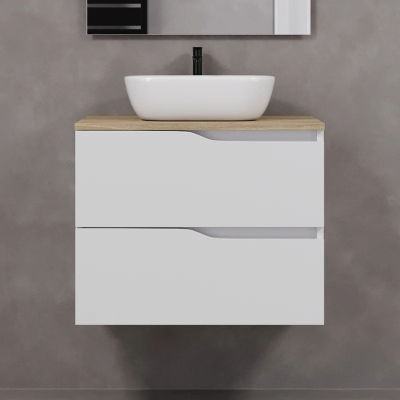Meuble de salle de bain 70cm avec plateau et vasque à poser zeus - 2 tiroirs - LUNA