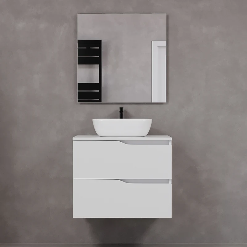 Meuble de salle de bain 70cm avec plateau et vasque à poser zeus - 2 tiroirs - LUNA