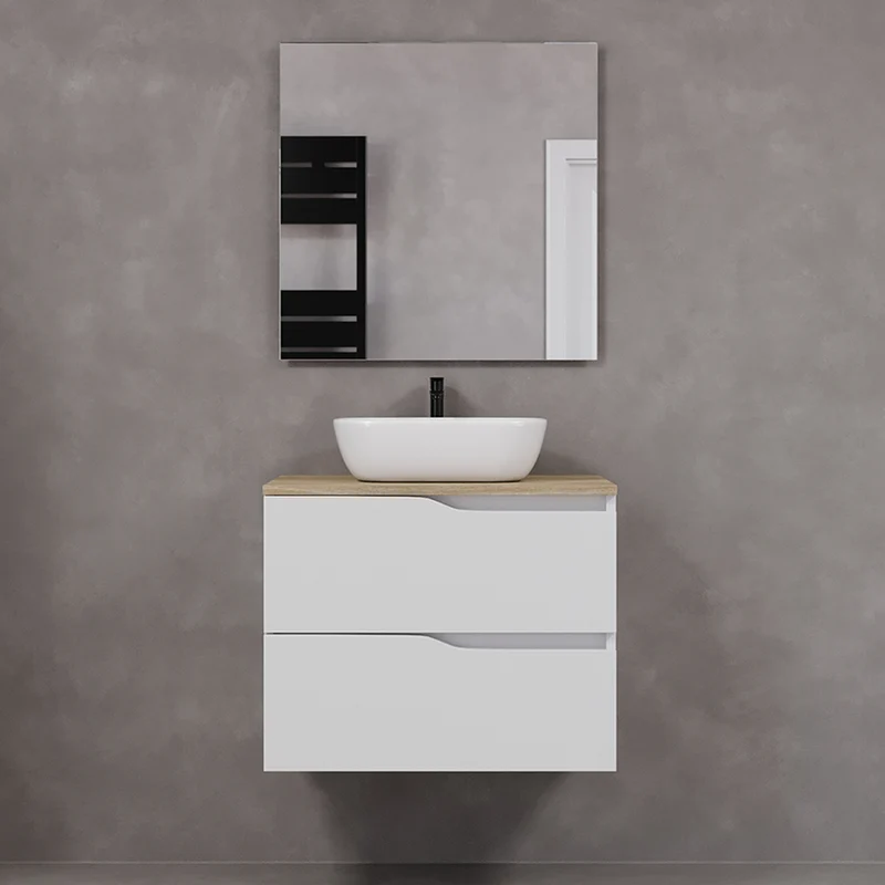 Meuble de salle de bain 70cm avec plateau et vasque à poser zeus - 2 tiroirs - LUNA