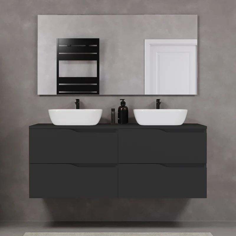 Meuble de salle de bain 140cm avec plateau et deux vasques à poser zeus - 4 tiroirs - LUNA