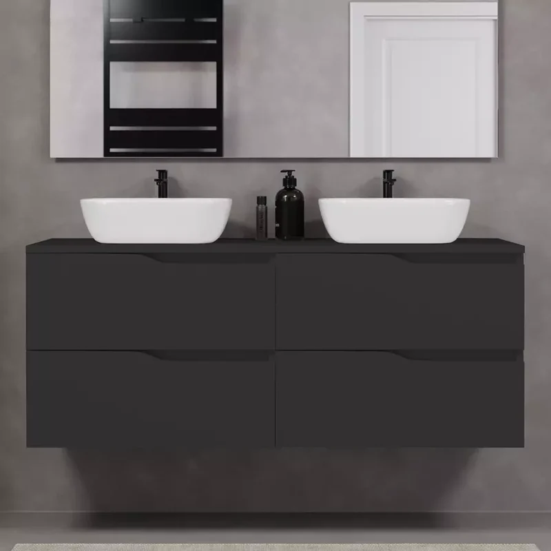 Meuble de salle de bain 140cm avec plateau et deux vasques à poser zeus - 4 tiroirs - LUNA