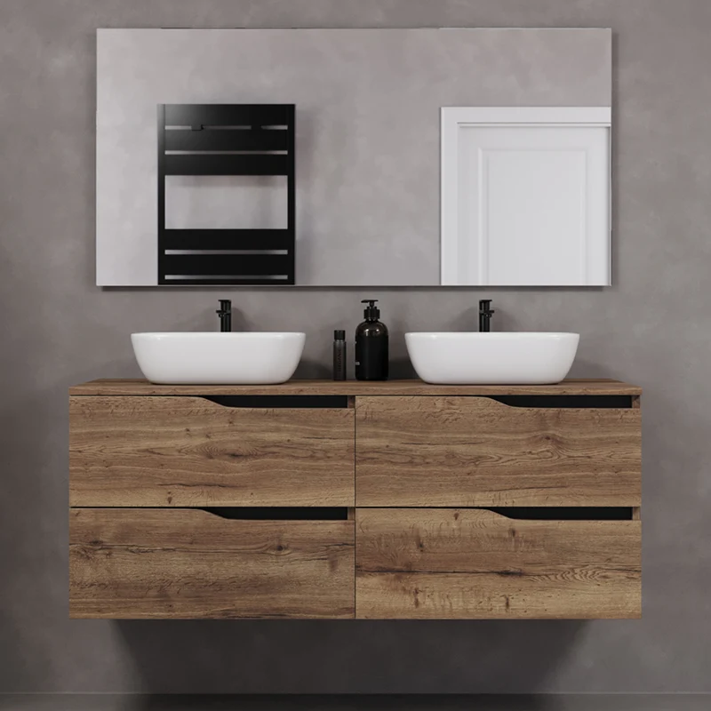 Meuble de salle de bain 140cm avec plateau et deux vasques à poser zeus - 4 tiroirs - LUNA