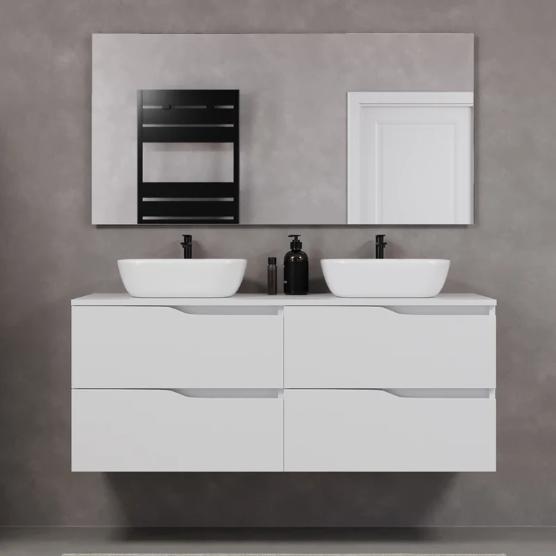 Meuble de salle de bain 140cm avec plateau et deux vasques à poser zeus - 4 tiroirs - LUNA