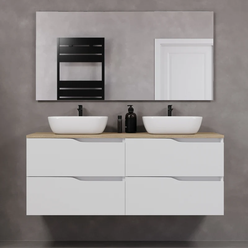 Meuble de salle de bain 140cm avec plateau et deux vasques à poser zeus - 4 tiroirs - LUNA