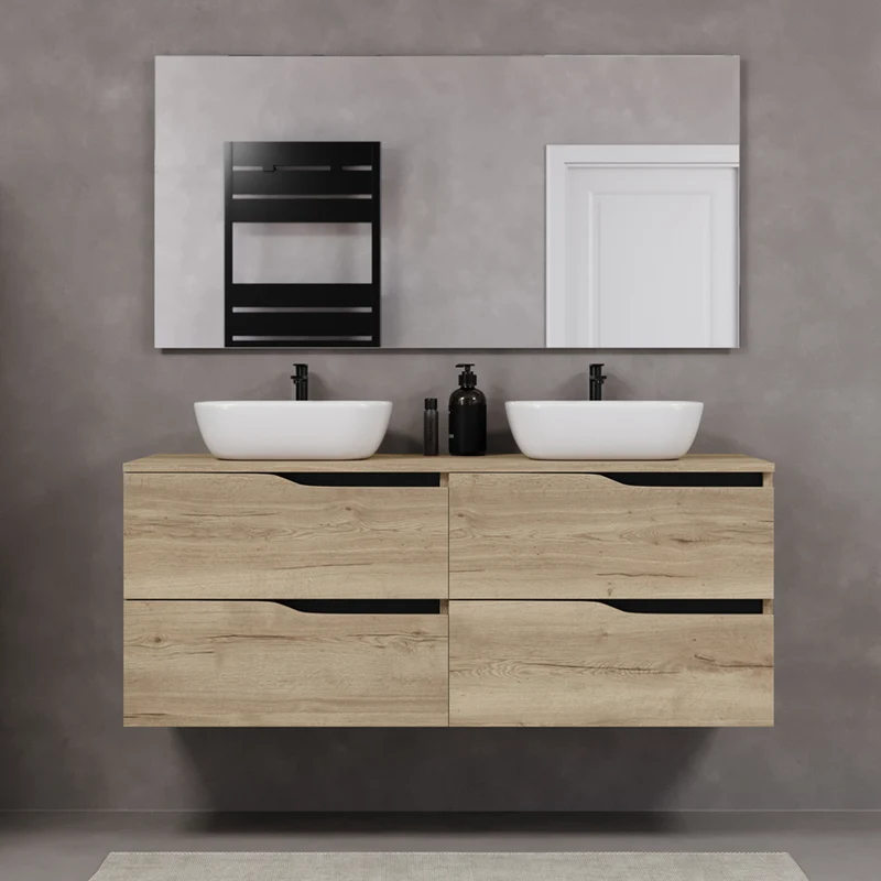 Meuble de salle de bain 140cm avec plateau et deux vasques à poser zeus - 4 tiroirs - LUNA